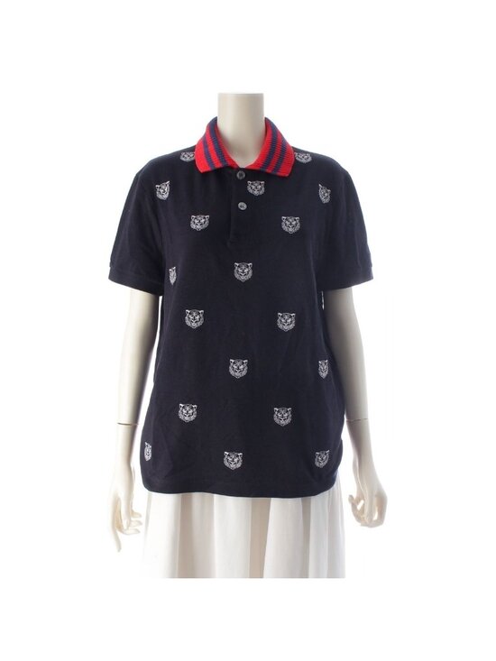 Gucci Tops - Gucci Cotton Tiger Pattern Short Sleeve Polo Shirt Navy